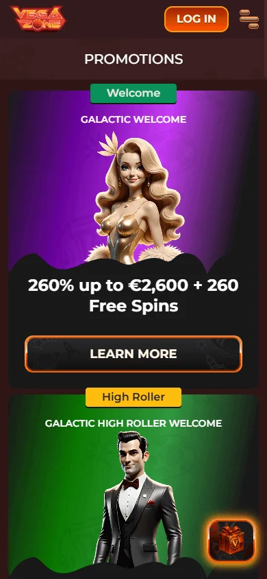 Vegazone Casino mobile promotions interface